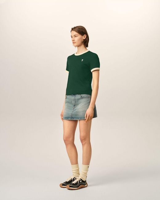 AMI Green Contrasted Cotton T-Shirt With Ami De Coeur