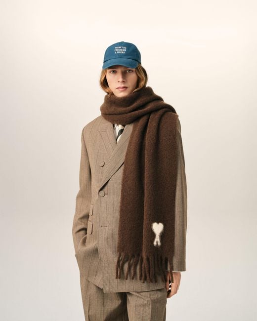 AMI Brown Alpaca Scarf With Ami De Coeur