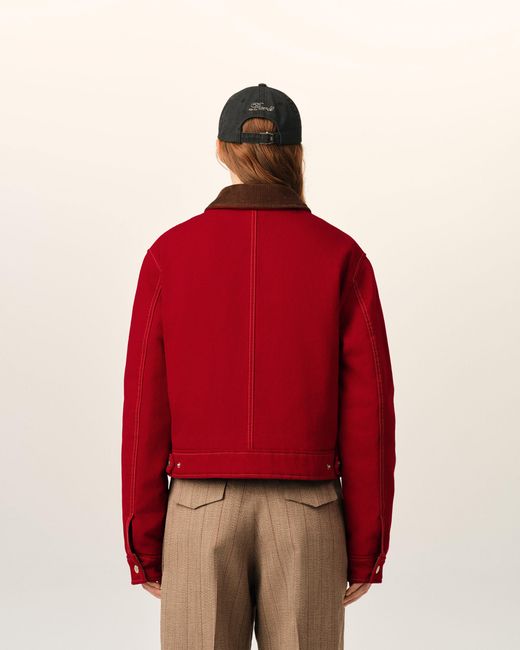 AMI Red Cotton Zipped Jacket With Ami De Coeur