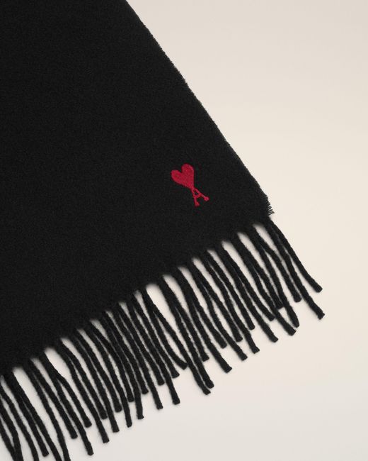 AMI Black Wool Scarf With Ami De Coeur