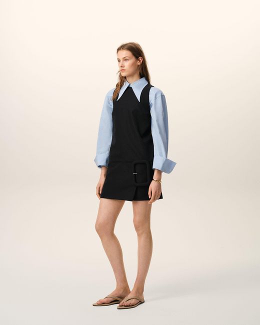 AMI Black New Wool Belted Mini Dress