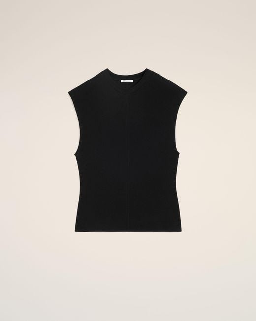 AMI Black Jersey Sleeveless Fitted Top