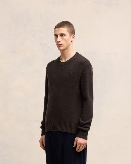 AMI Black Cashmere Ami De Coeur Crew Neck Sweater for men