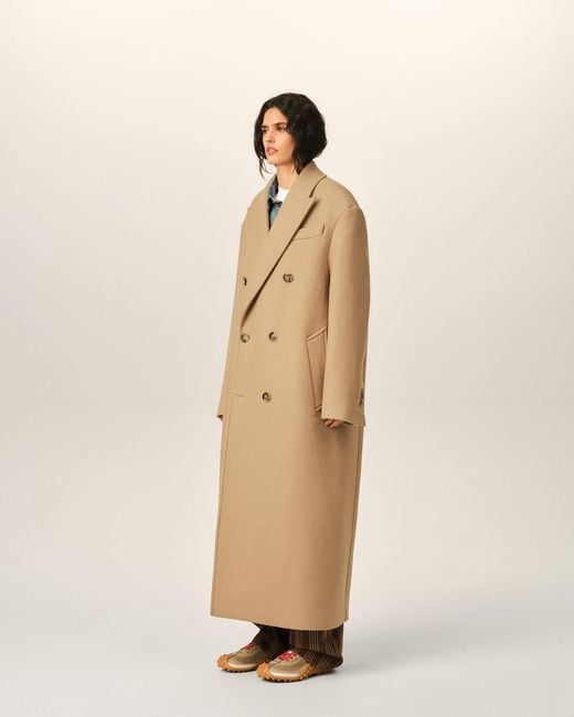 AMI Natural Long Double-Breasted Wool Coat