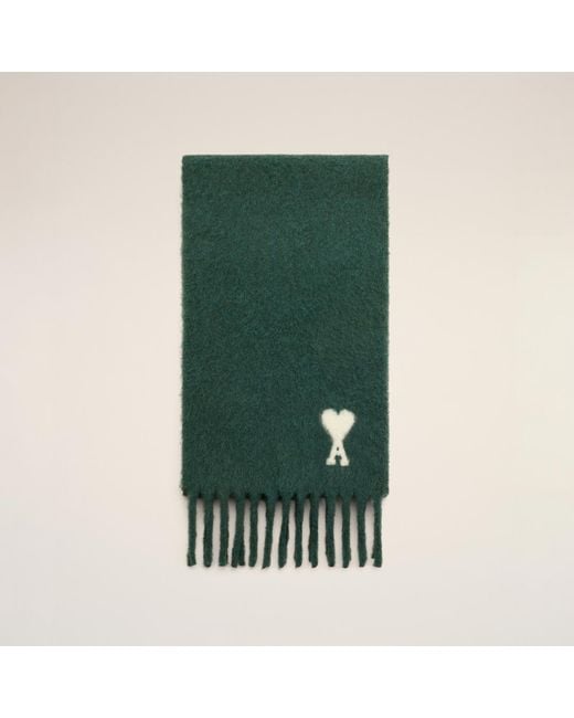 AMI Green Alpaca Scarf With Ami De Coeur