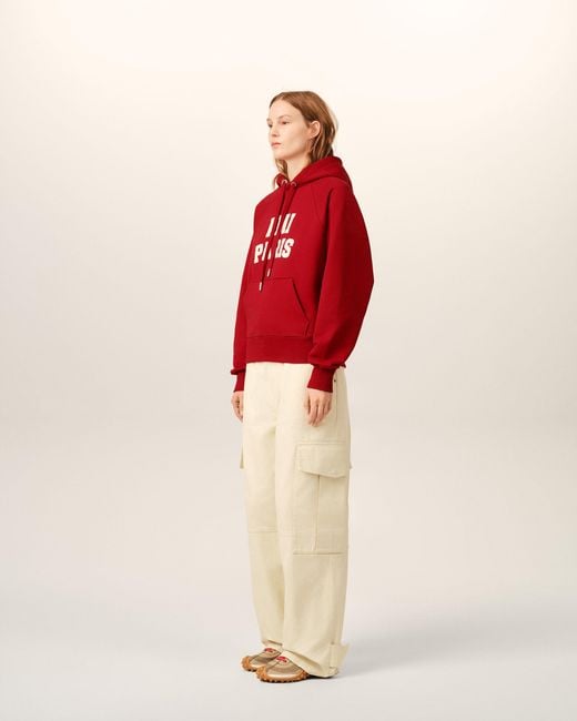 AMI Red Cotton Hoodie With Embroidery