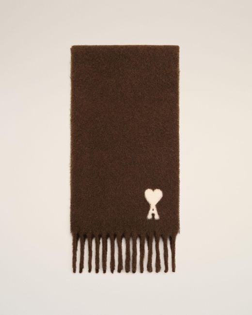 AMI Brown Alpaca Scarf With Ami De Coeur