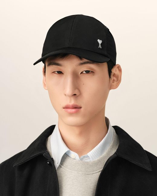 AMI Black Nylon And Cotton Cap With Ami De Coeur Stud