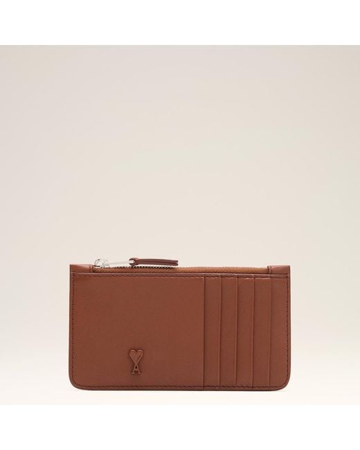 AMI Brown Cowhide Leather Ami De Coeur Zipped Card Holder