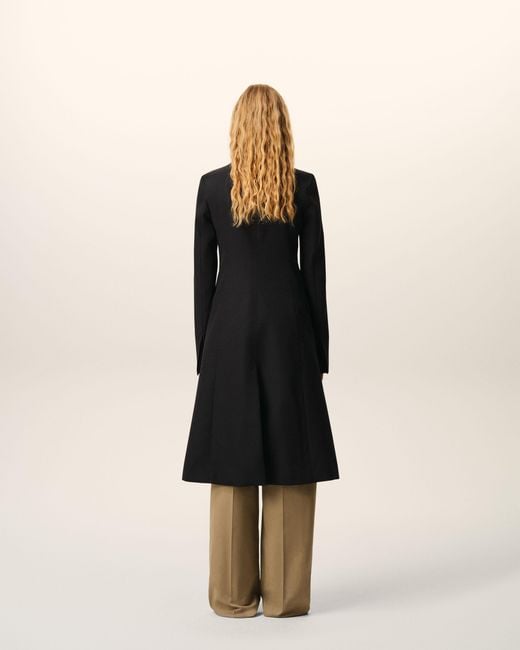 AMI Black New Wool Simple Breasted Fitted Coat