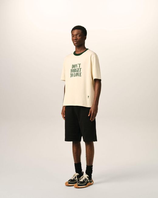 AMI Natural Ecru Printed Cotton "Don'T Forget To Love" T-Shirt