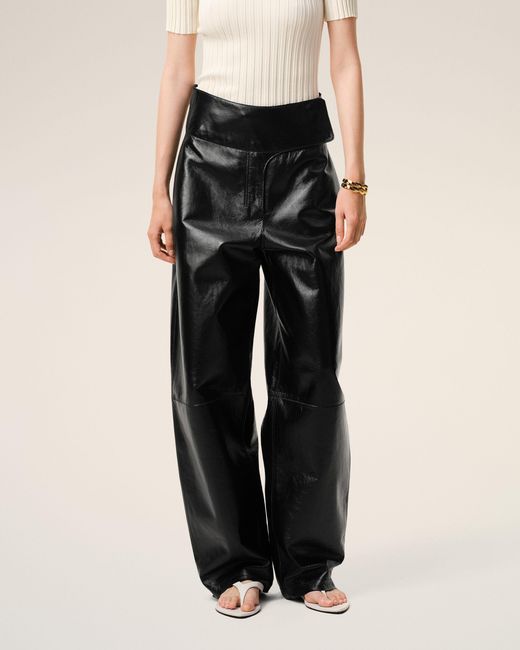 AMI Black Lamb Leather Wrapped Belted Trousers