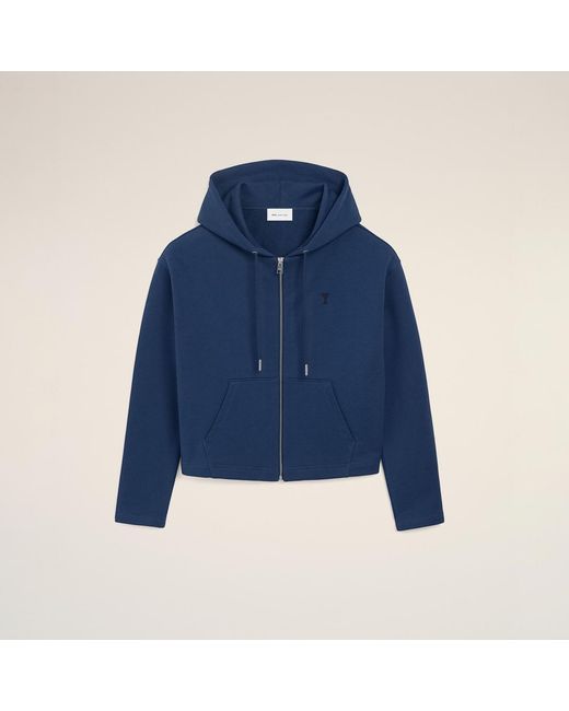 AMI Blue Cotton Ami De Coeur Zipped Hoodie
