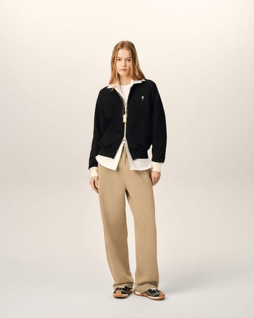 AMI Black Zipped Cotton Sweatshirt With Ami De Coeur