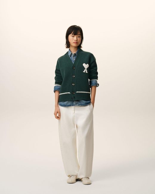 AMI Green Wool Ami De Coeur Cardigan