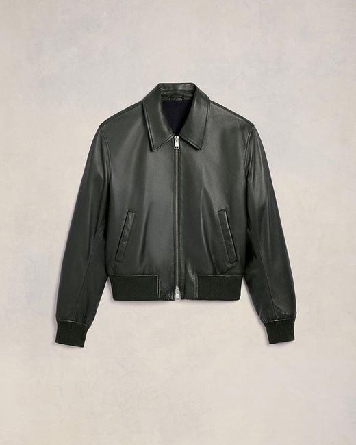 AMI Green Zip-Up Leather Jacket