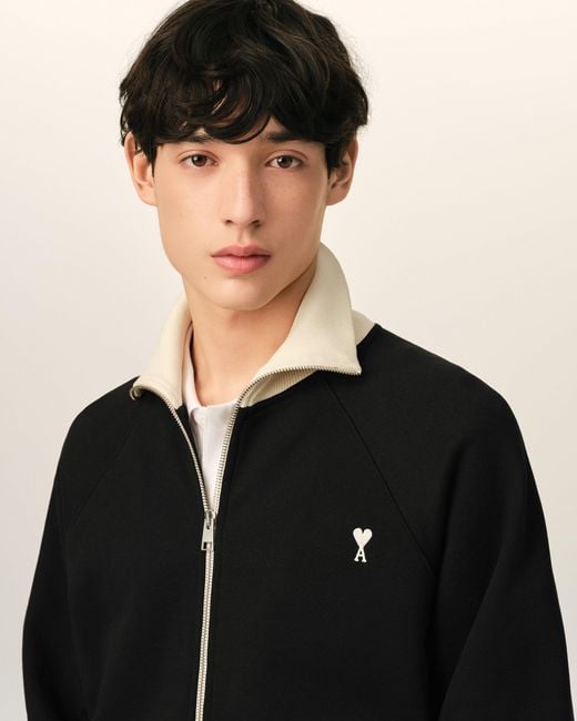 AMI Black Zipped Cotton Sweatshirt With Ami De Coeur