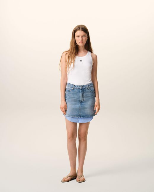 AMI Blue Cotton Mini Skirt