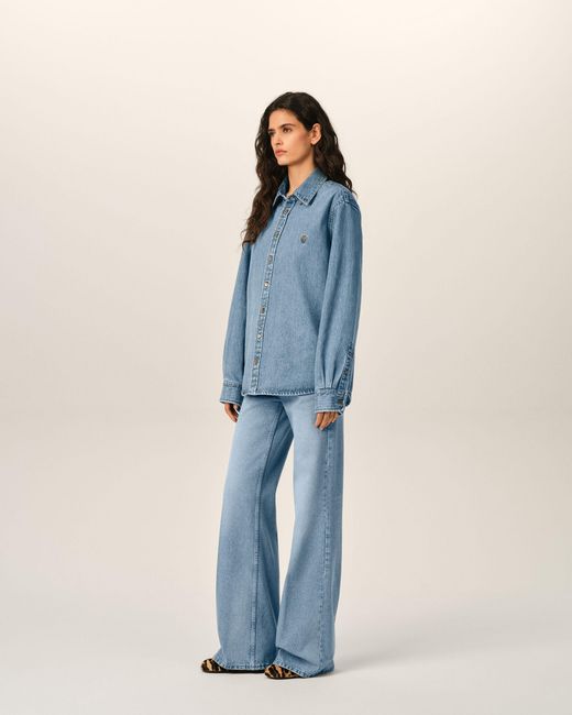 AMI Blue Denim Cotton Ami De Coeur Shirt
