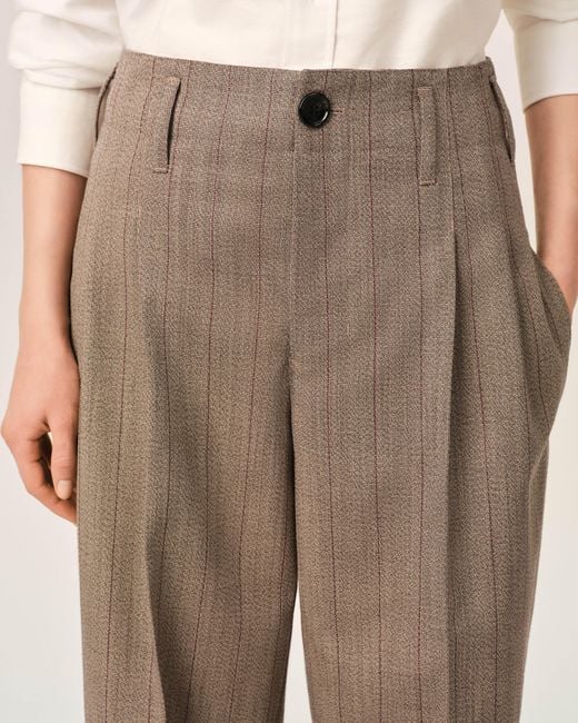 AMI Natural Striped Wool Two-Pleats Trousers