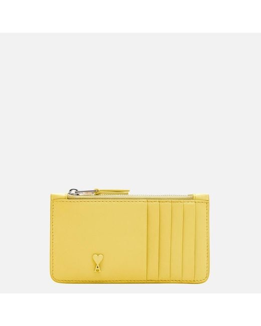 AMI Yellow Cowhide Leather Ami De Coeur Zipped Card Holder