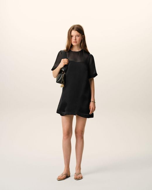 AMI Black Silk Mini Trapeze Dress