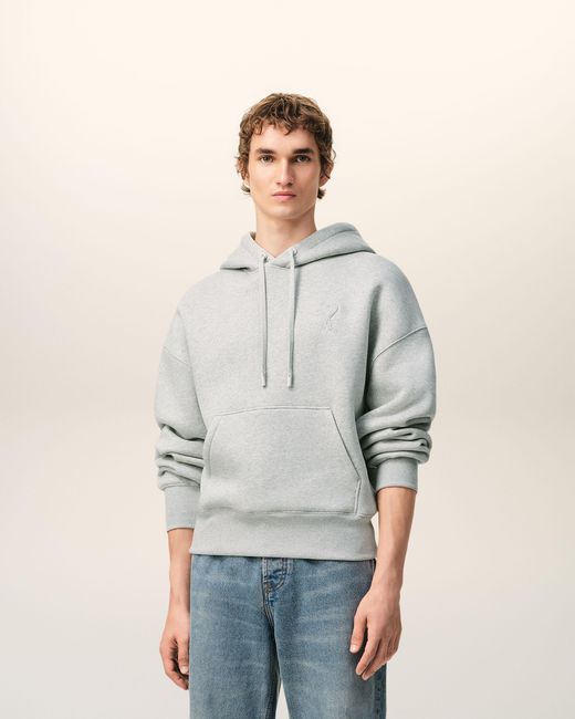 AMI Gray Cotton Embossed Ami De Coeur Hoodie