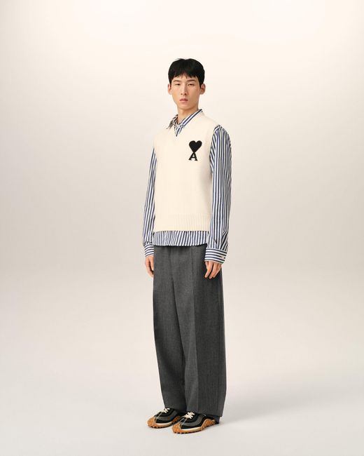 AMI Natural Sleeveless Wool Sweater With Ami De Coeur