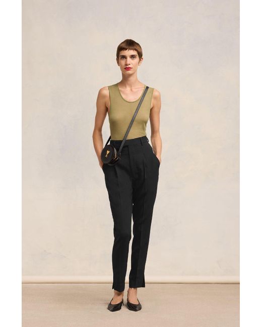 AMI Black High Waisted Cigarette Trousers