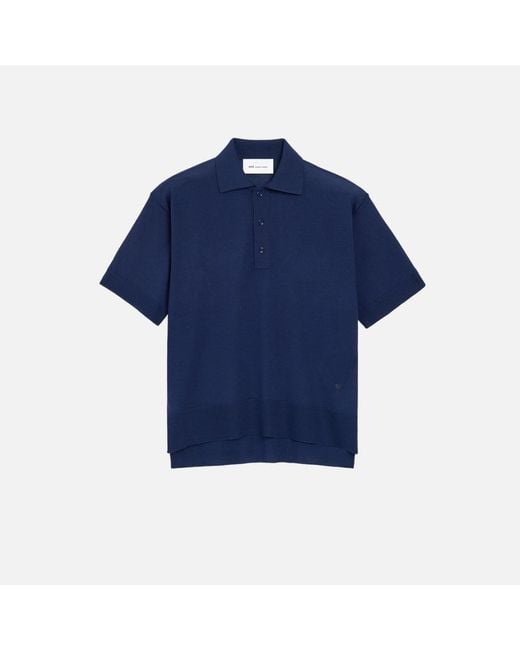 AMI Blue Thin Wool Short Sleeves Ami De Coeur Polo