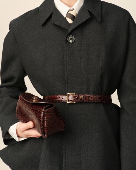 AMI Natural Mini Crocodile Embossed Cow Leather Carrousel Bag