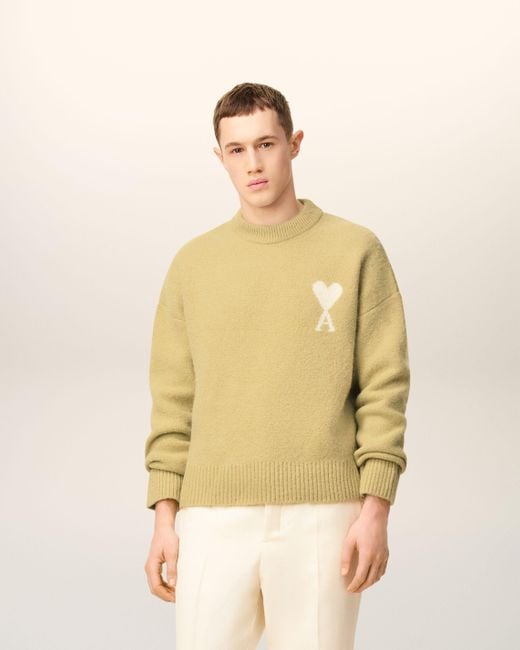 Pull Jaune Col Rond Ami De Coeur En Alpaga Anis & Ecru AMI en coloris Yellow