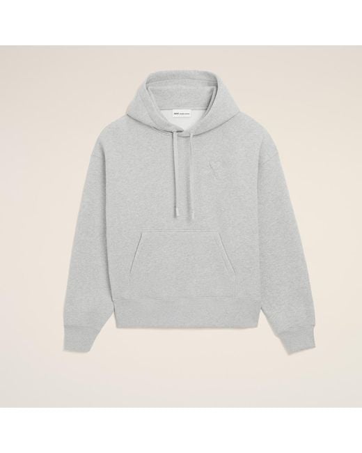 AMI Gray Cotton Embossed Ami De Coeur Hoodie
