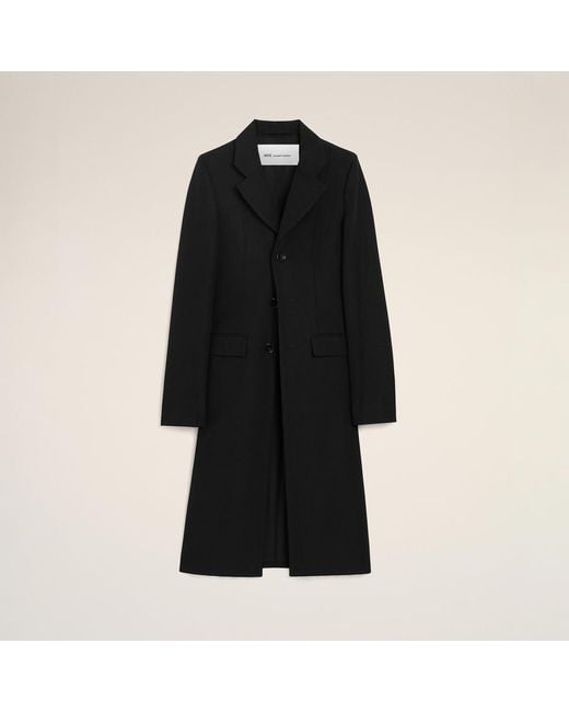 AMI Black New Wool Simple Breasted Fitted Coat