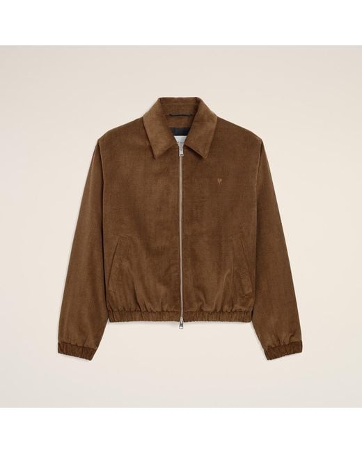 AMI Brown Corduroy Cotton Padded Jacket With Ami De Coeur for men