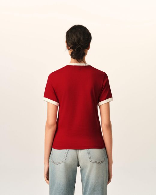 AMI Red Contrasted Cotton T-Shirt With Ami De Coeur