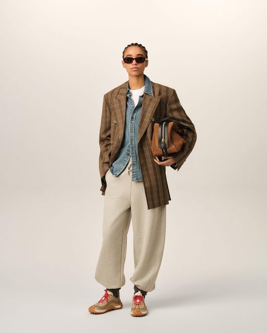 AMI Natural Double Breasted Checkered Wool Blazer