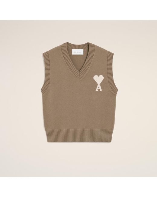 AMI Natural Wool And Cotton Sleeveless Ami De Coeur Sweater
