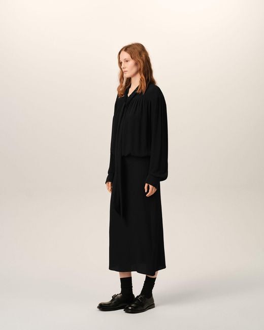 AMI Black Midi Lavalliere Silk-Blend Dress