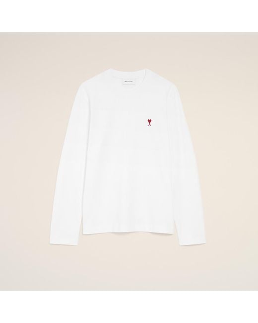 AMI Natural Cotton Longsleeves T-Shirt With Ami De Coeur
