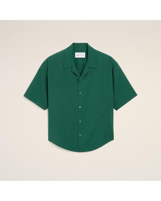 AMI Green Boxy Viscose Twill Short-Sleeve Shirt for men