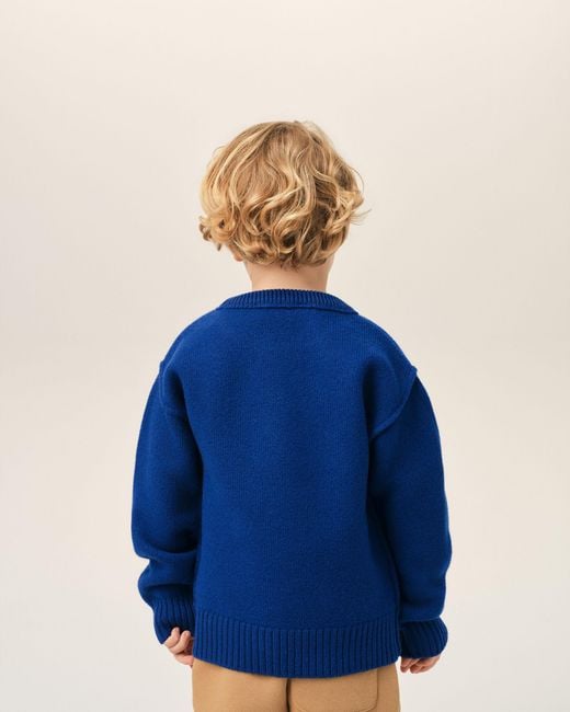 AMI Blue Crewneck Wool Sweater With Ami De Coeur