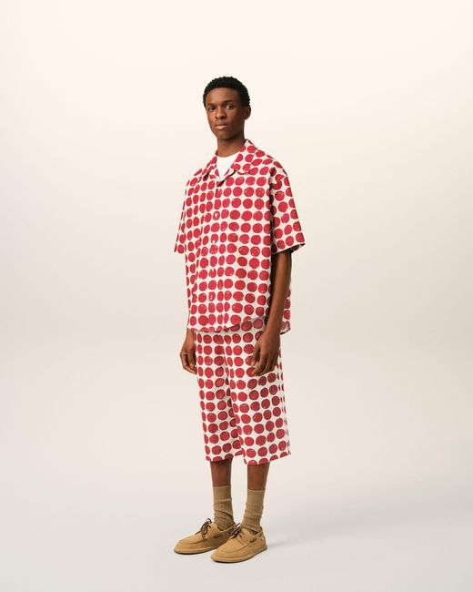 AMI Red Polka-Dot Boxy Cotton Short-Sleeve Shirt for men
