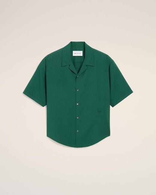 AMI Green Boxy Viscose Twill Short-Sleeve Shirt for men