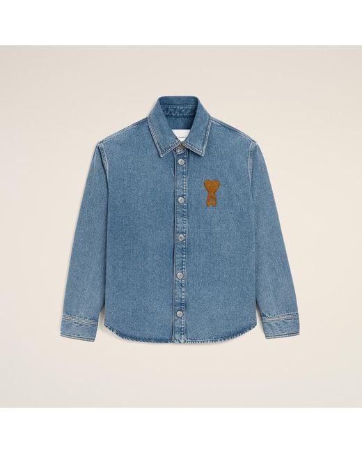 AMI Blue Worn Effect Cotton Jacket With Snap Buttons For
