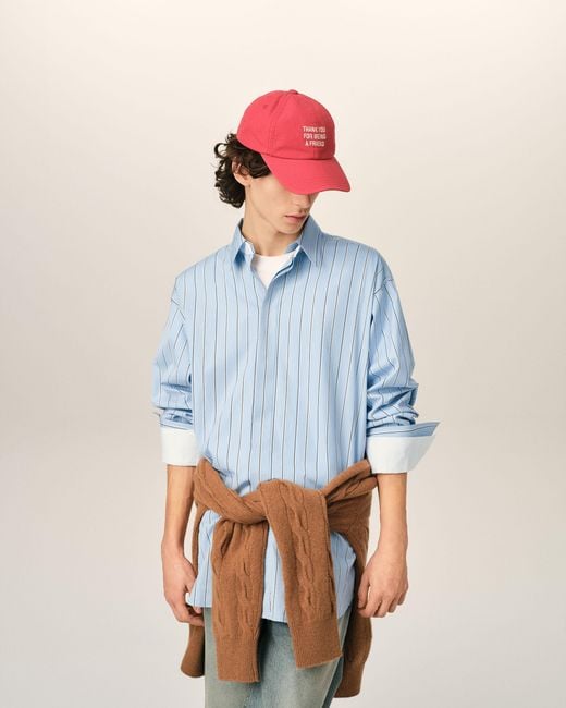 AMI Blue Large Striped Cotton Shirt With Removable Collar
