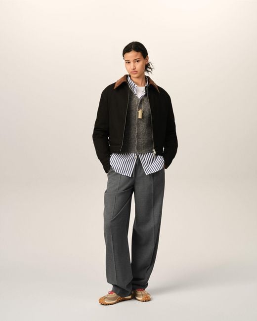 AMI Gray Elasticated-Waist Wool Trousers