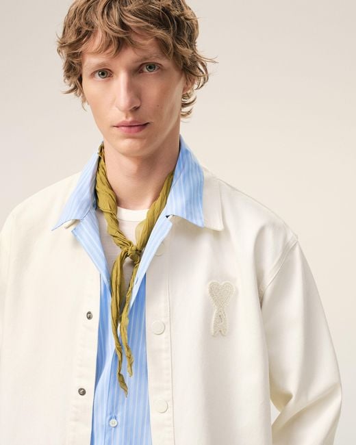 AMI Natural Cotton Knitted Ami De Coeur Overshirt