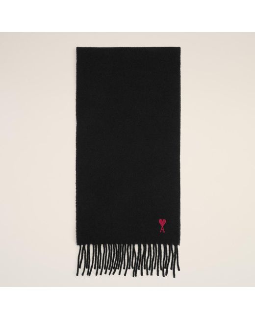 AMI Black Wool Scarf With Ami De Coeur