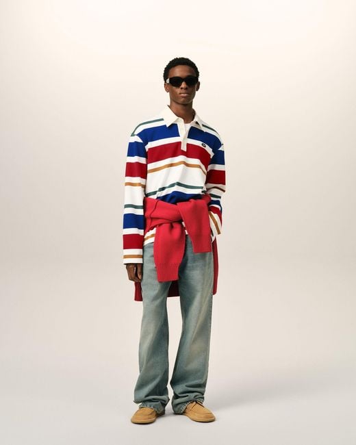AMI Blue Striped Cotton Polo With Ami Patch